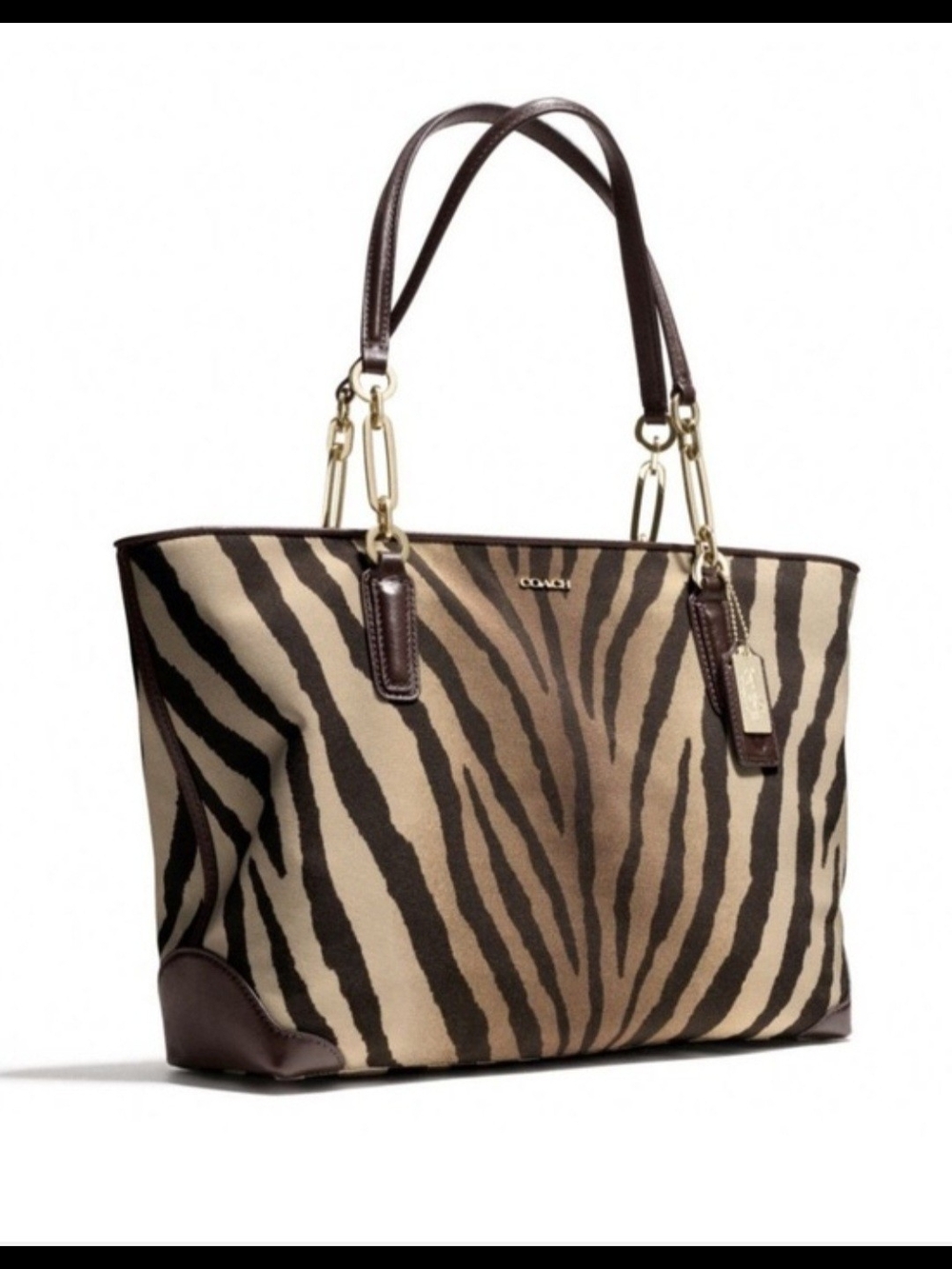 COACH Madison East West Tote Zebra Print Brown/Beige W/ Dust Cover